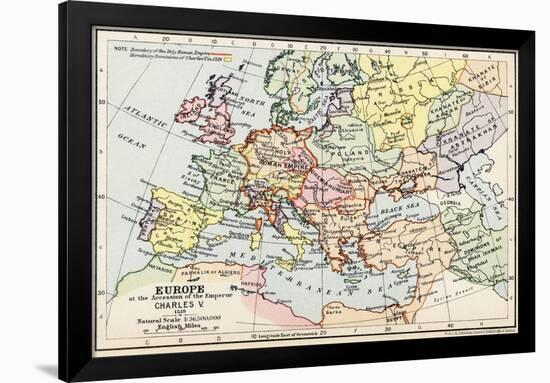 Map of Europe at the Accession of the Emperor Charles V-null-Framed Giclee Print