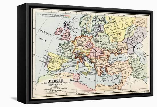 Map of Europe at the Accession of the Emperor Charles V-null-Framed Stretched Canvas