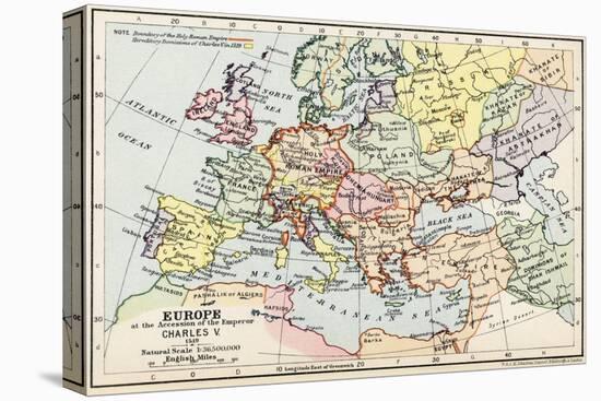 Map of Europe at the Accession of the Emperor Charles V-null-Stretched Canvas