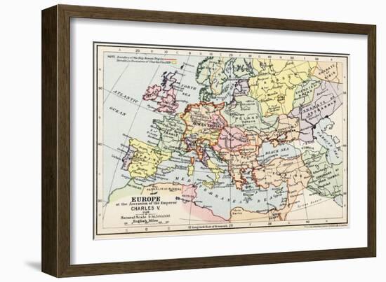 Map of Europe at the Accession of the Emperor Charles V-null-Framed Giclee Print