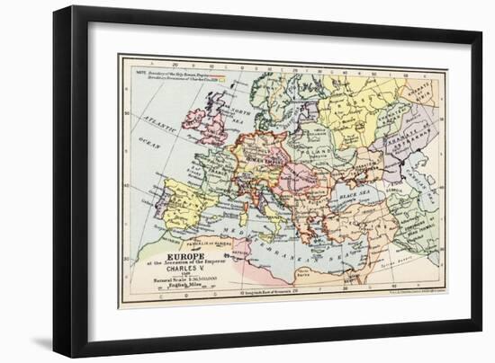 Map of Europe at the Accession of the Emperor Charles V-null-Framed Giclee Print