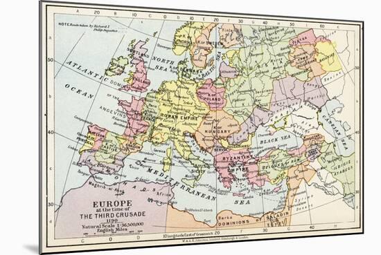 Map of Europe at the Time of the Third Crusade, 1190, from 'Historical Atla-English School-Mounted Giclee Print