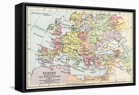 Map of Europe at the Time of the Third Crusade, 1190, from 'Historical Atla-English School-Framed Stretched Canvas