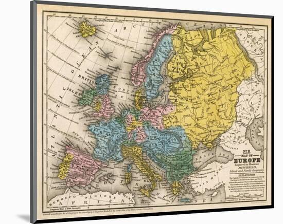 Map of Europe, c.1839-Samuel Augustus Mitchell-Mounted Art Print