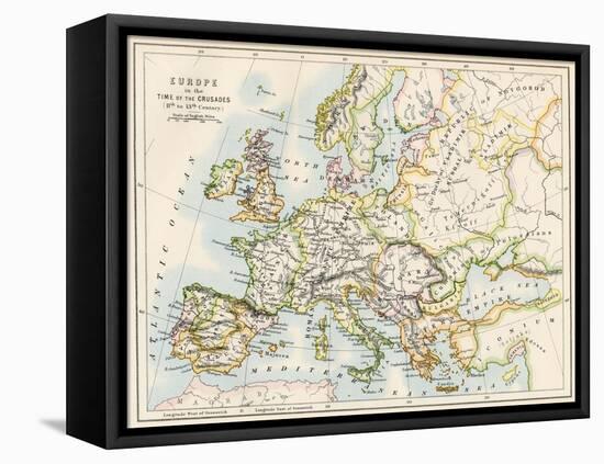 Map of Europe During the Crusades, 1000 to 1200 Ad-null-Framed Stretched Canvas