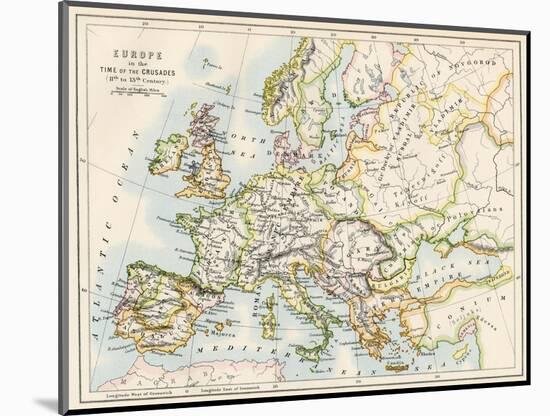 Map of Europe During the Crusades, 1000 to 1200 Ad-null-Mounted Giclee Print