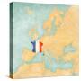 Map of Europe - France (Vintage Series)-Tindo-Stretched Canvas