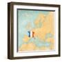 Map of Europe - France (Vintage Series)-Tindo-Framed Art Print