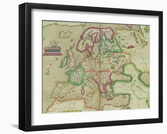 Map of Europe, from "Theatrum Orbis Terrarum"-Abraham Ortel Ortelius-Framed Giclee Print