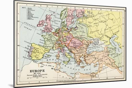 Map of Europe in 1740, from 'Historical Atlas'-null-Mounted Giclee Print