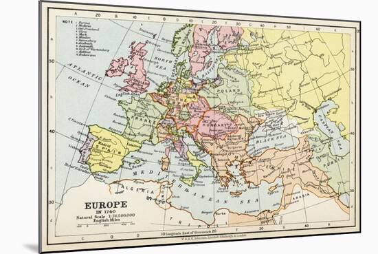 Map of Europe in 1740, from 'Historical Atlas'-null-Mounted Giclee Print