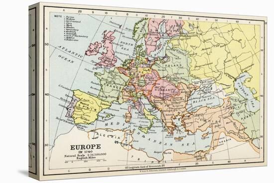 Map of Europe in 1740, from 'Historical Atlas'-null-Stretched Canvas