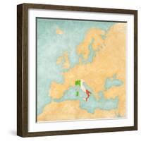 Map of Europe - Italy (Vintage Series)-Tindo-Framed Art Print
