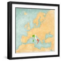 Map of Europe - Italy (Vintage Series)-Tindo-Framed Art Print