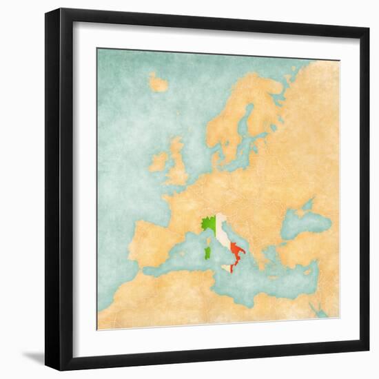 Map of Europe - Italy (Vintage Series)-Tindo-Framed Art Print