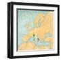 Map of Europe - Italy (Vintage Series)-Tindo-Framed Art Print