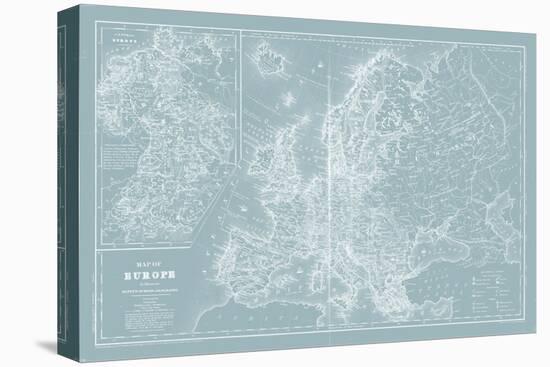 Map of Europe on Aqua-Mitchell-Stretched Canvas