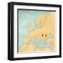 Map of Europe - Romania (Vintage Series)-Tindo-Framed Art Print