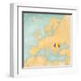 Map of Europe - Romania (Vintage Series)-Tindo-Framed Art Print