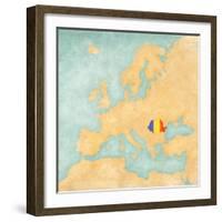 Map of Europe - Romania (Vintage Series)-Tindo-Framed Art Print