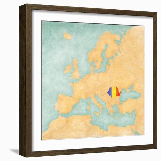 Map of Europe - Romania (Vintage Series)-Tindo-Framed Art Print