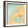 Map of Europe - Romania (Vintage Series)-Tindo-Framed Art Print