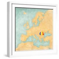 Map of Europe - Romania (Vintage Series)-Tindo-Framed Art Print