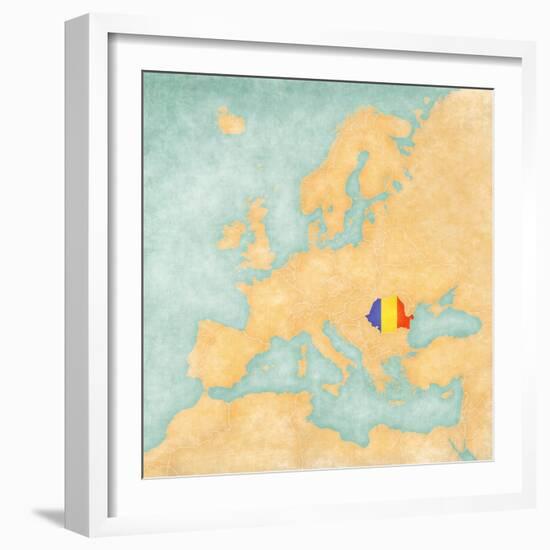 Map of Europe - Romania (Vintage Series)-Tindo-Framed Art Print