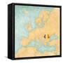 Map of Europe - Romania (Vintage Series)-Tindo-Framed Stretched Canvas