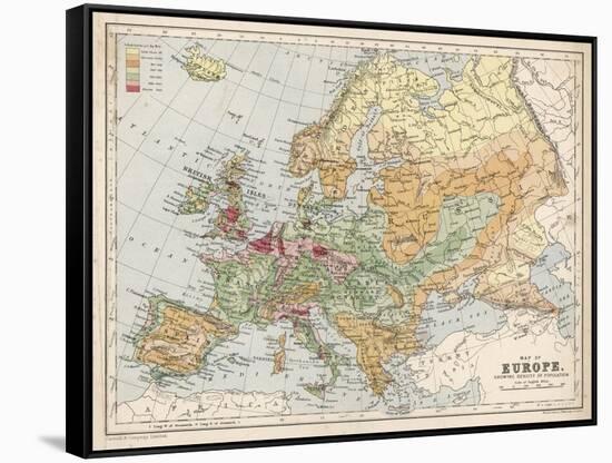 Map of Europe Showing Density of Population-null-Framed Stretched Canvas