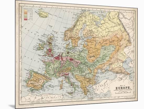 Map of Europe Showing Density of Population-null-Mounted Art Print