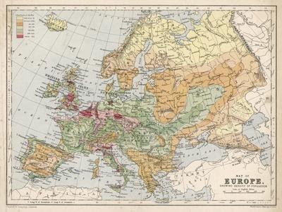 'Map of Europe Showing Density of Population' Prints | AllPosters.com