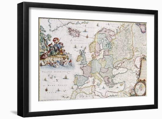 Map of Europe, Showing Europe and Western Russia, Iceland and Greenland-Cornelis III Danckerts-Framed Giclee Print