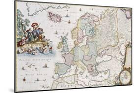 Map of Europe, Showing Europe and Western Russia, Iceland and Greenland-Cornelis III Danckerts-Mounted Giclee Print