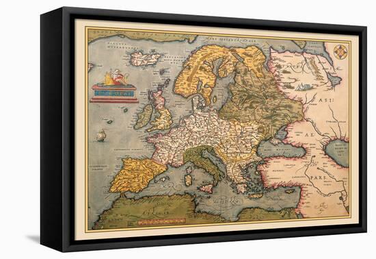 Map of Europe-Abraham Ortelius-Framed Stretched Canvas