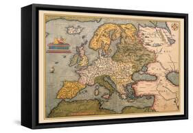 Map of Europe-Abraham Ortelius-Framed Stretched Canvas