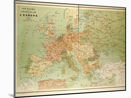 Map of European Railway Lines-null-Mounted Giclee Print