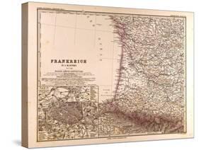 Map of France, 1874-null-Stretched Canvas