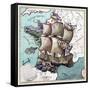 Map Of France As A Ship -1796-Vintage Lavoie-Framed Stretched Canvas