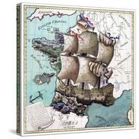 Map Of France As A Ship 1796-Vintage Lavoie-Stretched Canvas