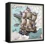 Map Of France As A Ship 1796-Vintage Lavoie-Framed Stretched Canvas
