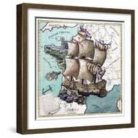 Map Of France As A Ship 1796-Vintage Lavoie-Framed Giclee Print