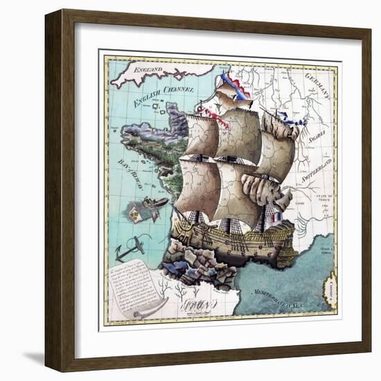 Map Of France As A Ship 1796-Vintage Lavoie-Framed Giclee Print