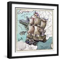 Map Of France As A Ship 1796-Vintage Lavoie-Framed Giclee Print