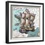 Map Of France As A Ship 1796-Vintage Lavoie-Framed Giclee Print