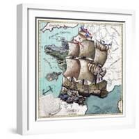 Map Of France As A Ship 1796-Vintage Lavoie-Framed Giclee Print