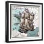 Map Of France As A Ship 1796-Vintage Lavoie-Framed Giclee Print