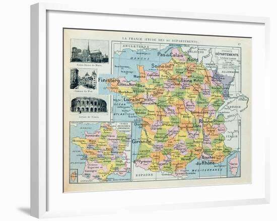 Map of France, C. 1914 (Colour Litho)-French-Framed Giclee Print