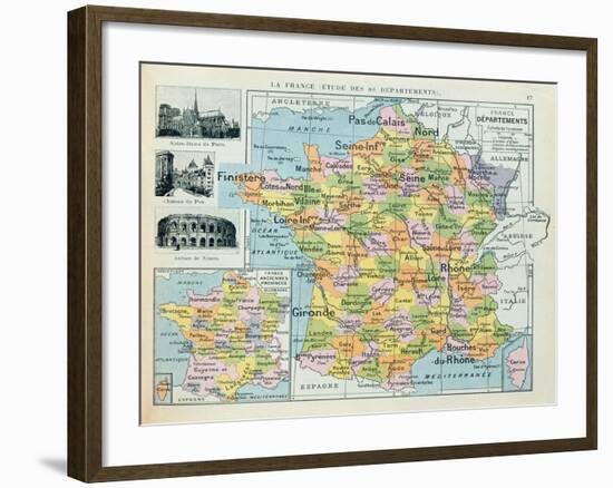 Map of France, C. 1914 (Colour Litho)-French-Framed Giclee Print