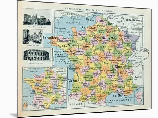Map of France, C. 1914 (Colour Litho)-French-Mounted Giclee Print